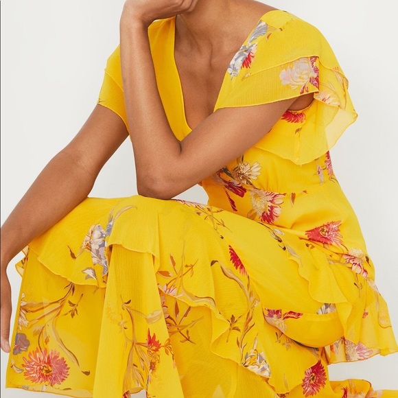 ASOS Warehouse (UK) Yellow Floral Tiered Dress - Picture 4 of 16
